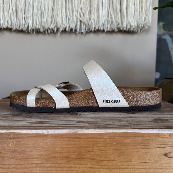 Birkenstock Mayari Graceful Pearl Irredescent Vegan Criss Cross Thong Sandal - Picture 7 of 14